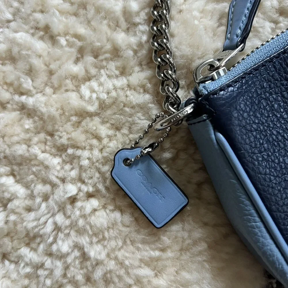 Rare Coach Colorblock Wristlet Pebbled Leather Cornflower Blue Suede Snake Y2K